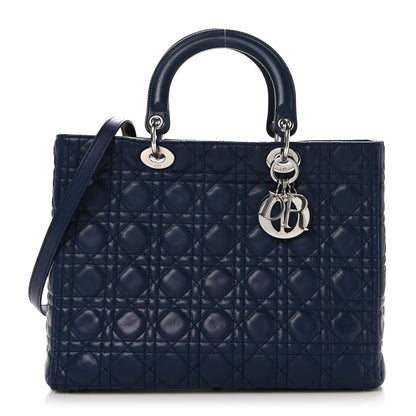 Christian Dior Lambskin Cannage Large Lady Dior Navy Blue 1 of 10