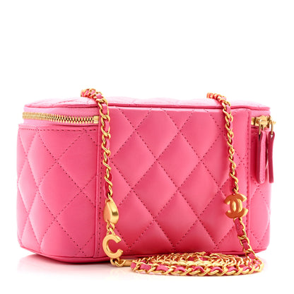Chanel Lambskin Enamel Quilted Small Coco Hearts Vanity Case With Chain Pink 3 of 12