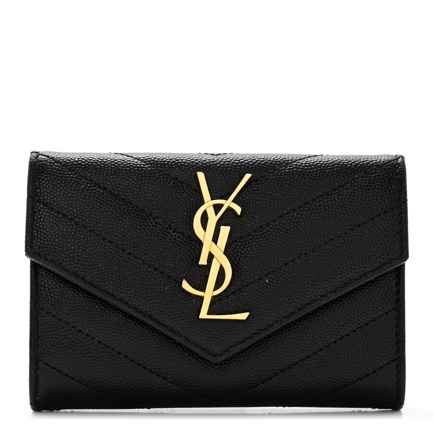 Saint Laurent Grain De Poudre Matelasse Chevron Small Monogram Envelope Wallet Black 1 of 8
