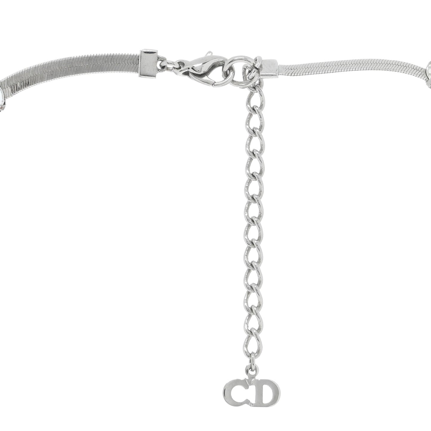 Metal Crystal Drop Necklace Silver