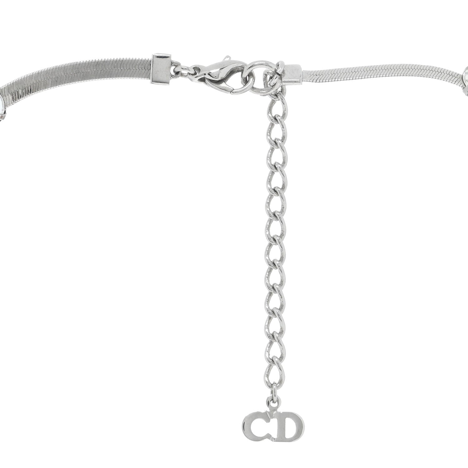 Christian Dior Metal Crystal Drop Necklace Silver 4 of 4