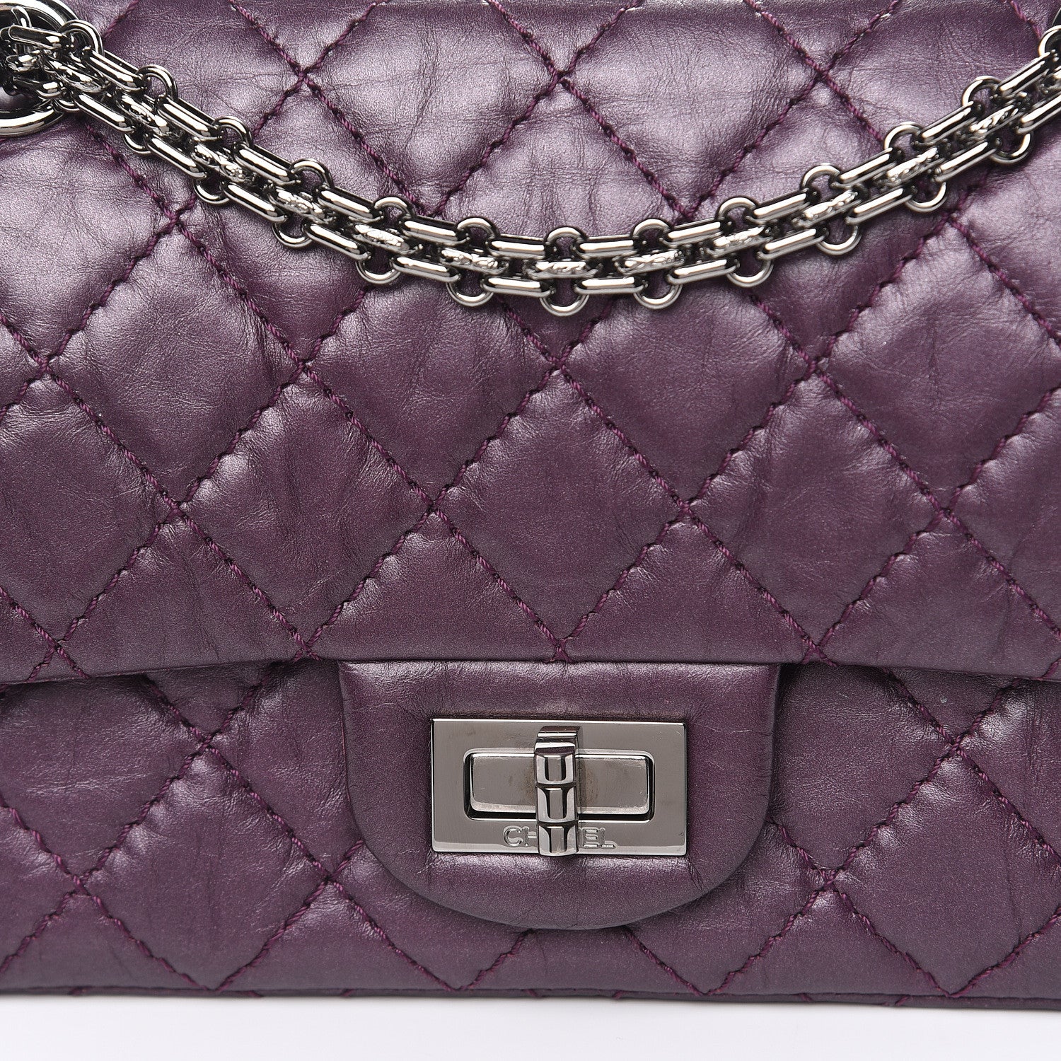 Chanel Metallic Aged Calfskin Quilted 2.55 Reissue 224 Flap Plum 11 of 12