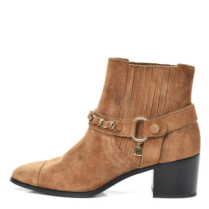 Chanel Suede Chain CC Short Boots 37.5 Light Brown 1 of 9