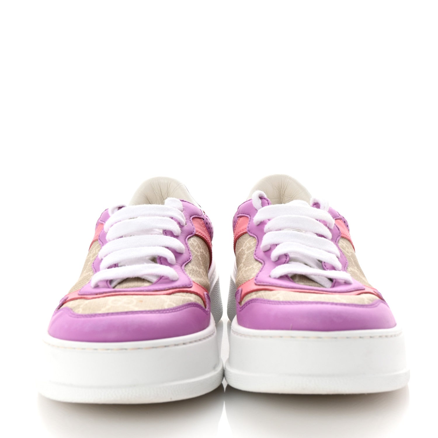 Gucci Calfskin GG Supreme Monogram Perforated Womens Platform 55mm Sneakers 38.5 Wild Cherry Beige Mystic White Bright Purple 3 of 8