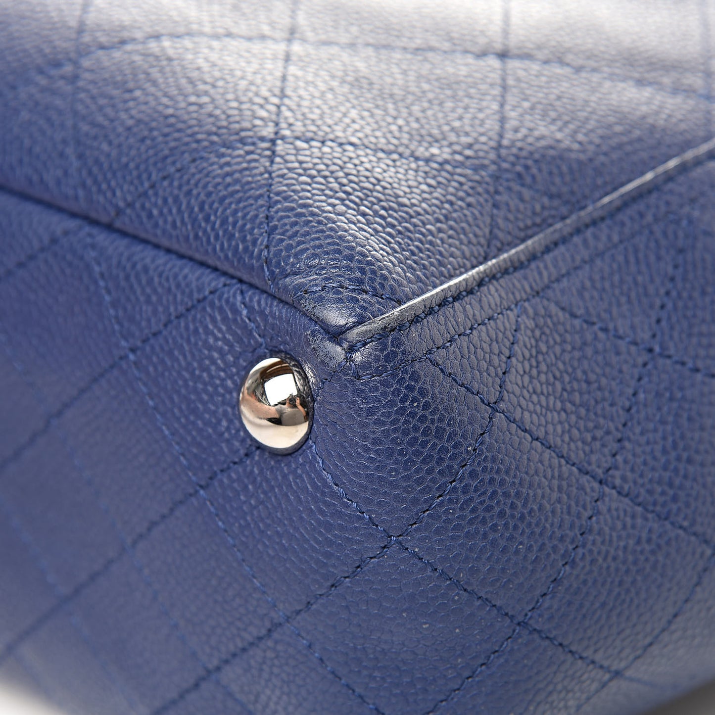 Grained Calfskin CC Pocket Tote Navy Blue