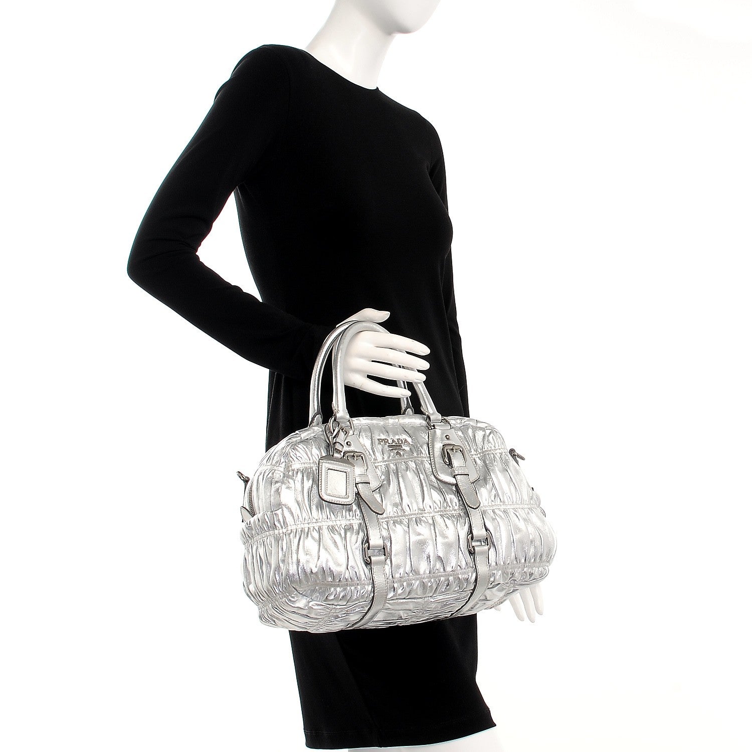 Prada Nappa Gaufre Bowler Argento 2 of 12