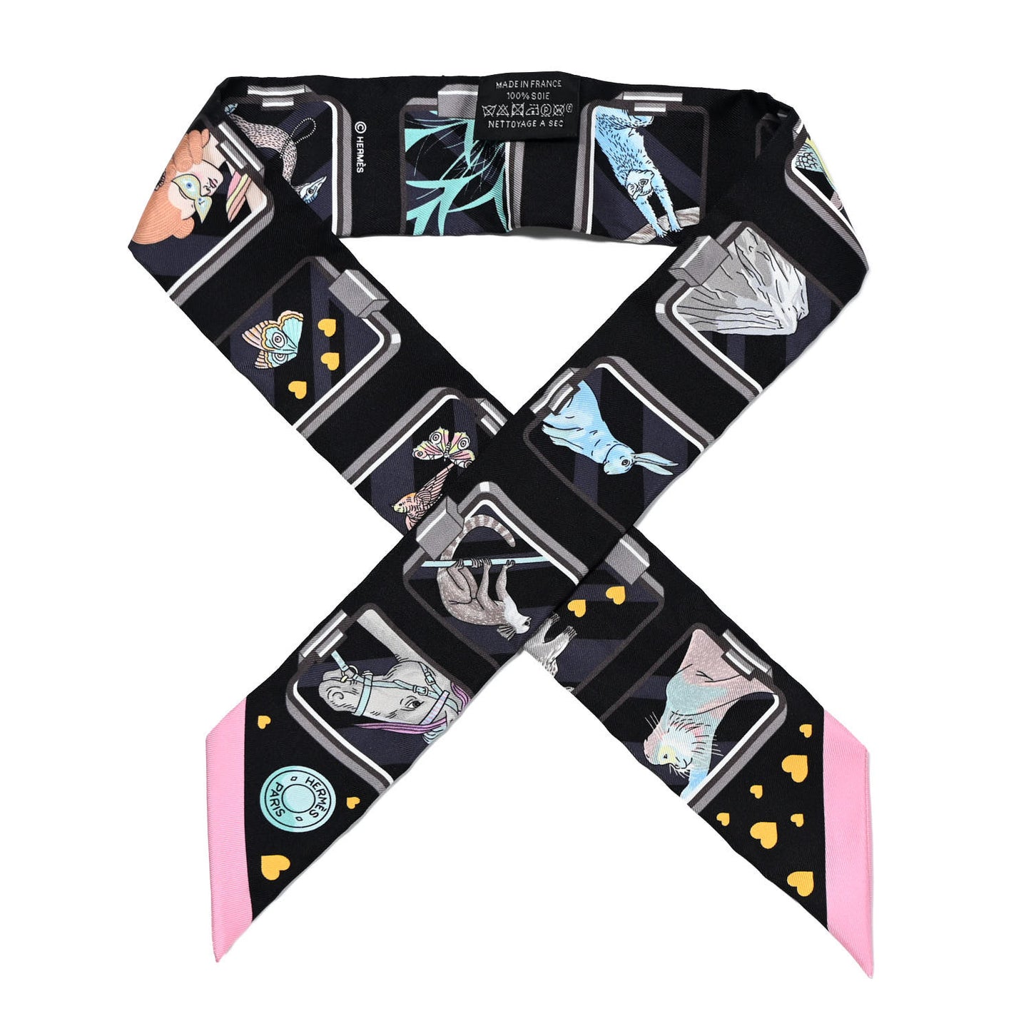 Silk Story Twilly Black Rose Gris