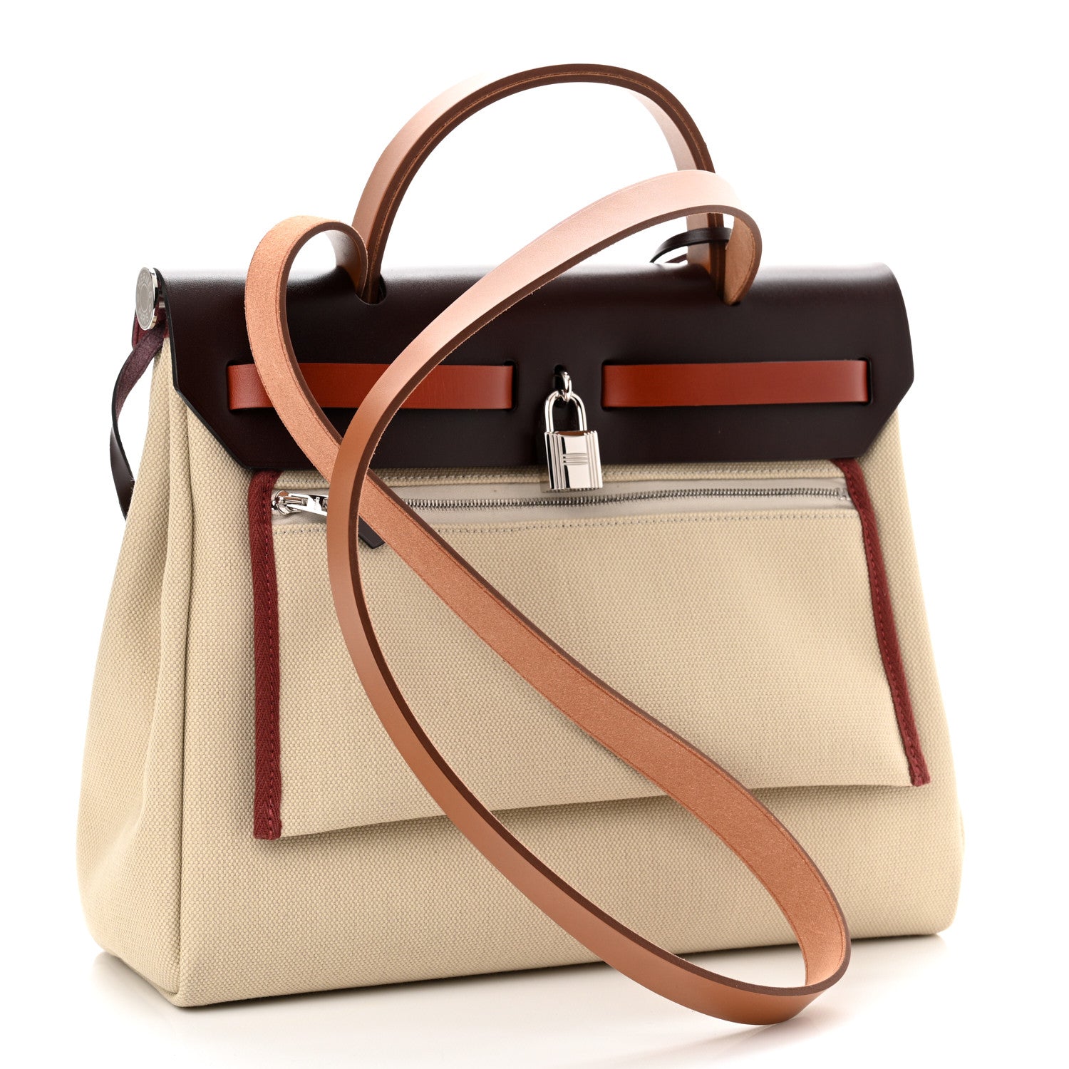 Hermes Military Toile Vache Hunter Herbag Zip Retourne 31 PM Beton Fauve Rouge Sellier Cuivre 4 of 12