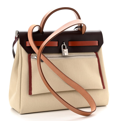 Hermes Military Toile Vache Hunter Herbag Zip Retourne 31 PM Beton Fauve Rouge Sellier Cuivre 4 of 12