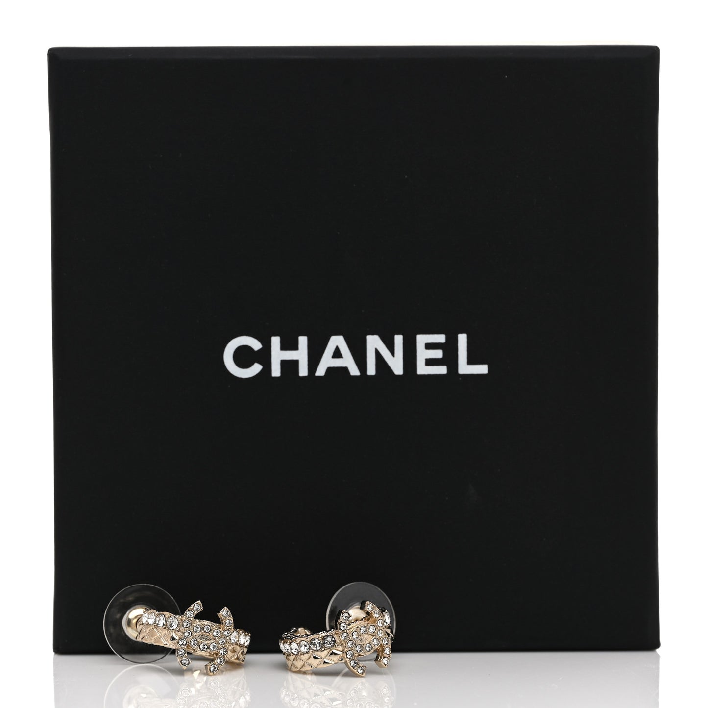 Metal Crystal Quilted CC Hoop Earrings Gold