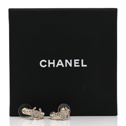 Chanel Metal Crystal Quilted CC Hoop Earrings Gold 5 of 5