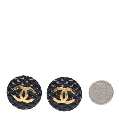 Chanel Enamel Quilted CC Clip On Earrings Black Gold 2 of 5