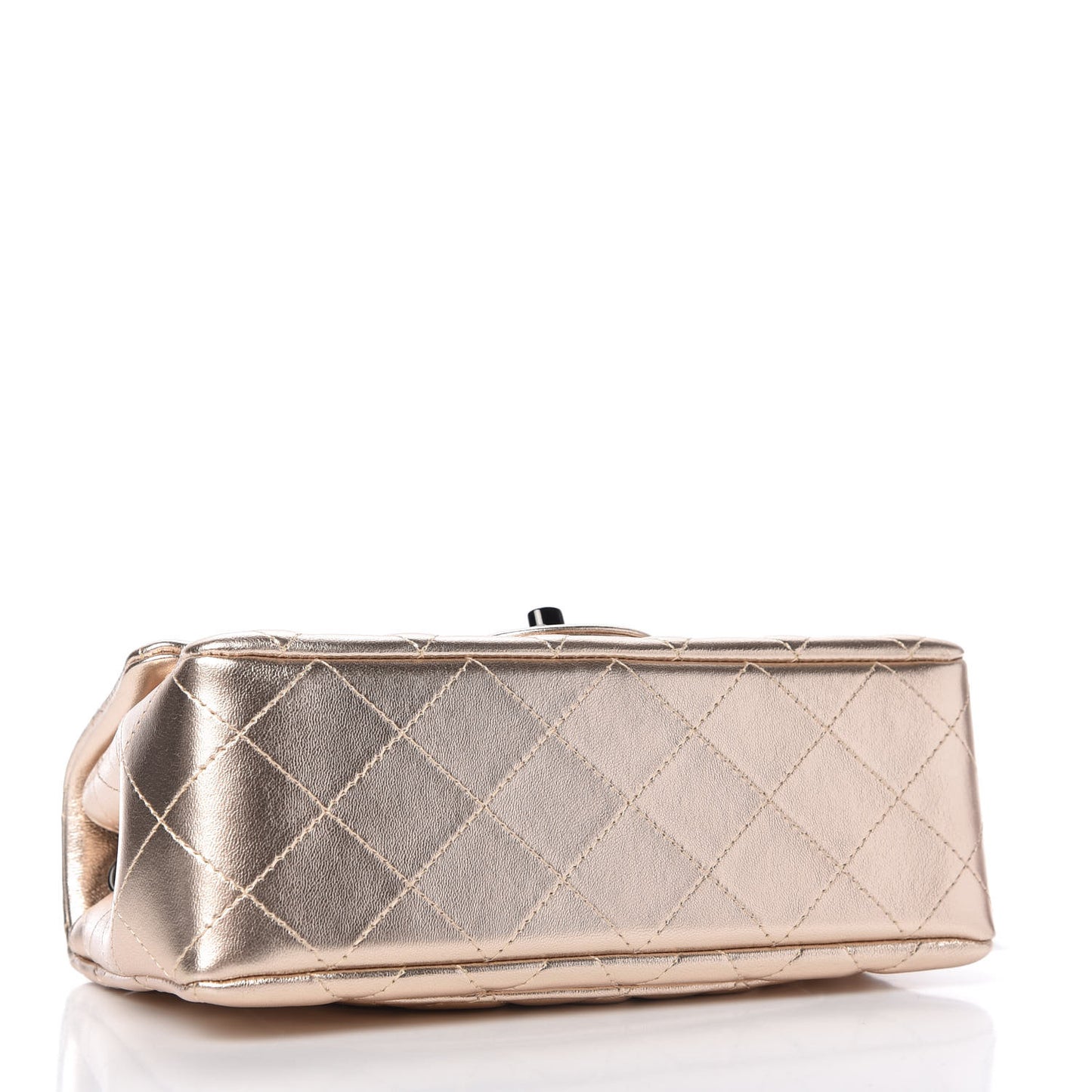 Metallic Lambskin Quilted Mini Rectangular Flap Gold Black