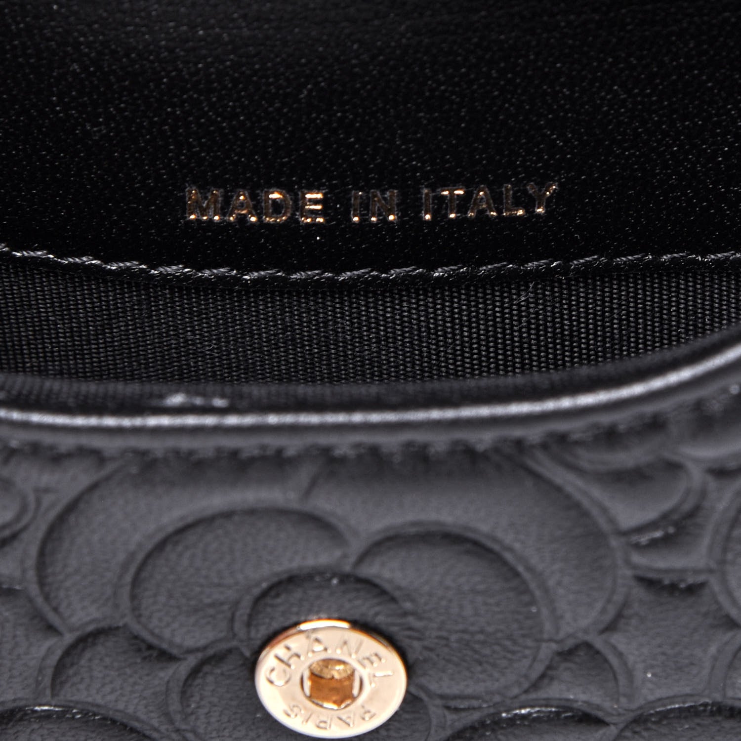 Chanel Lambskin Camellia Embossed Chain Belt Bag Black 7 of 14