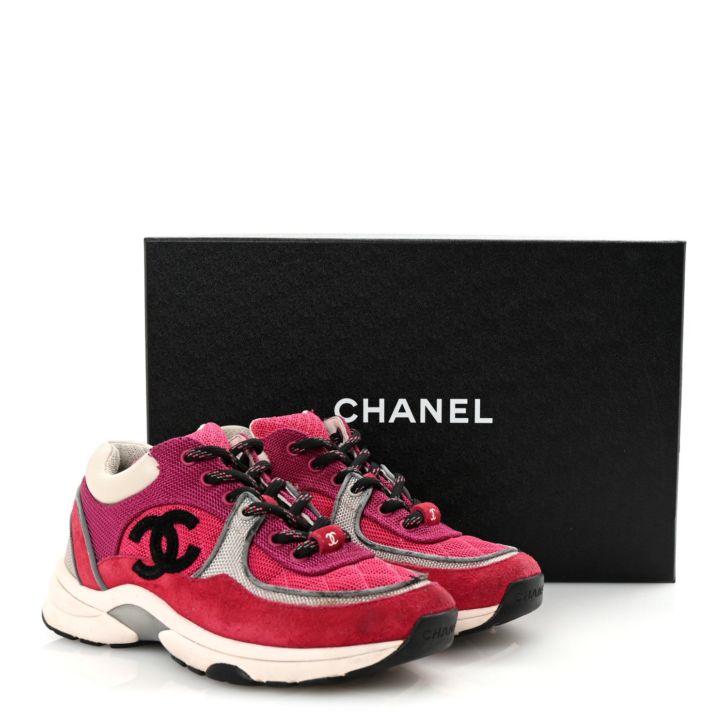 Chanel Mesh Suede Calfskin Womens CC Sneakers 35 Dark Pink Silver 10 of 10