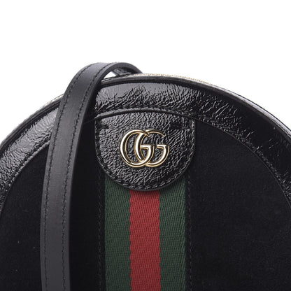 Gucci Suede Patent Web Mini Ophidia Round Shoulder Bag Black 10 of 11