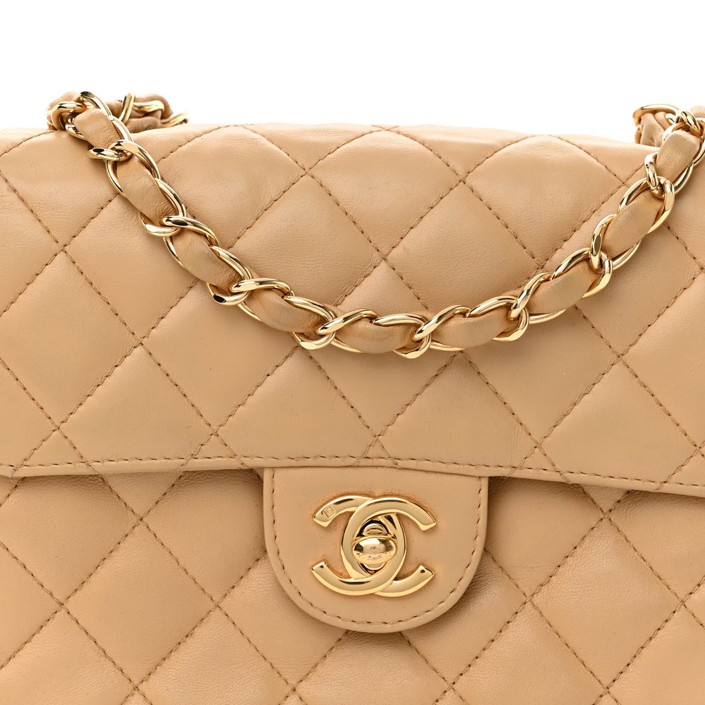 Lambskin Quilted Mini Square Flap Beige