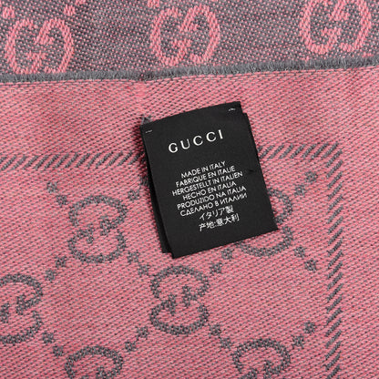 Gucci Wool Jacquard GG Monogram Sten Fringe Scarf Graphite Pink 4 of 4