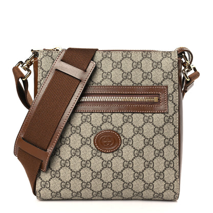 Gucci GG Supreme Monogram Azalea Calfskin Retro Interlocking G Flat Messenger Bag Beige Ebony Brown Sugar 1 of 7