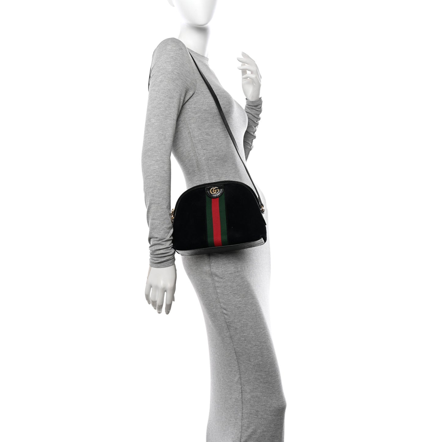Suede Patent Web GG Small Ophidia Dome Shoulder Bag Black
