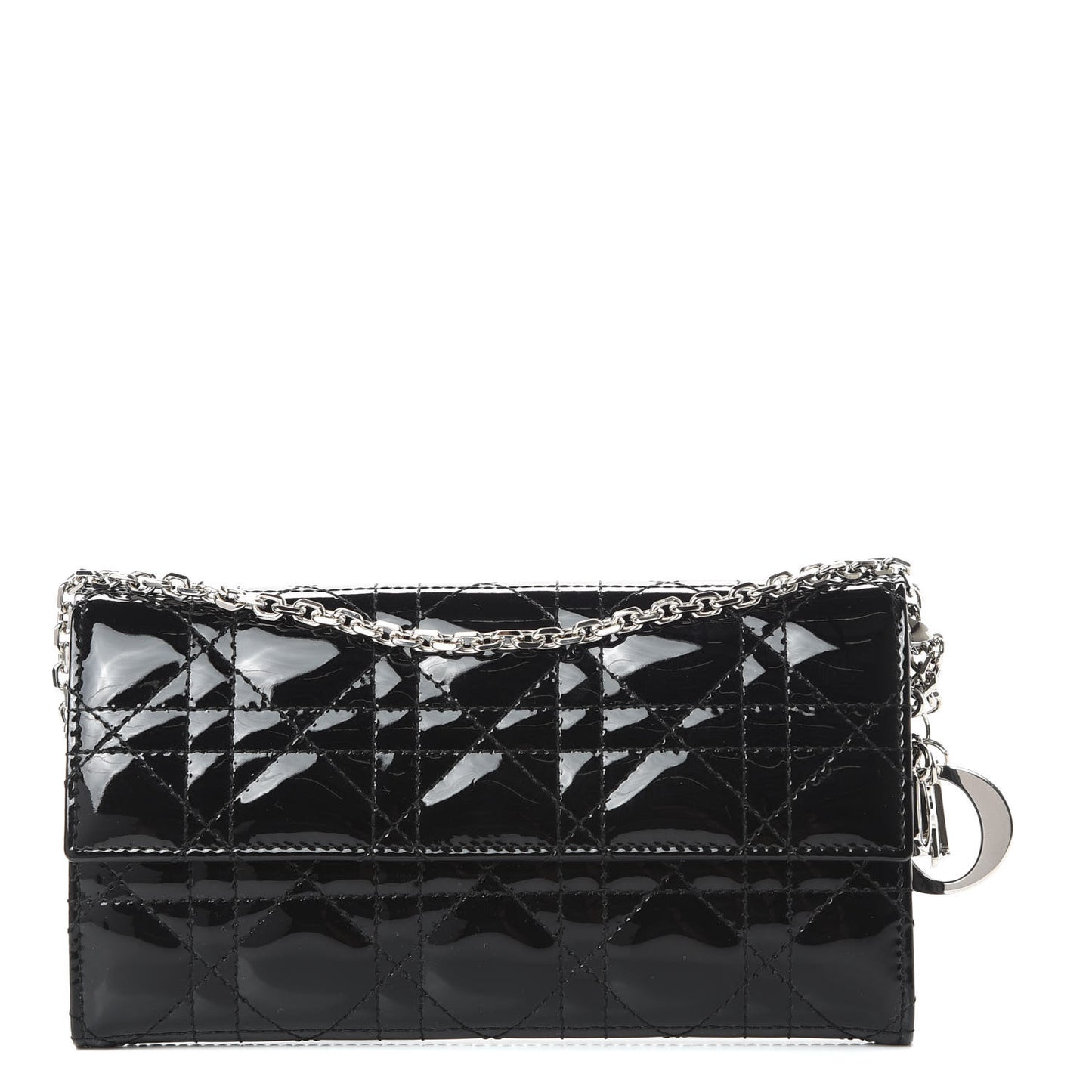 Patent Cannage Lady Dior Rendezvous Wallet On Chain Black