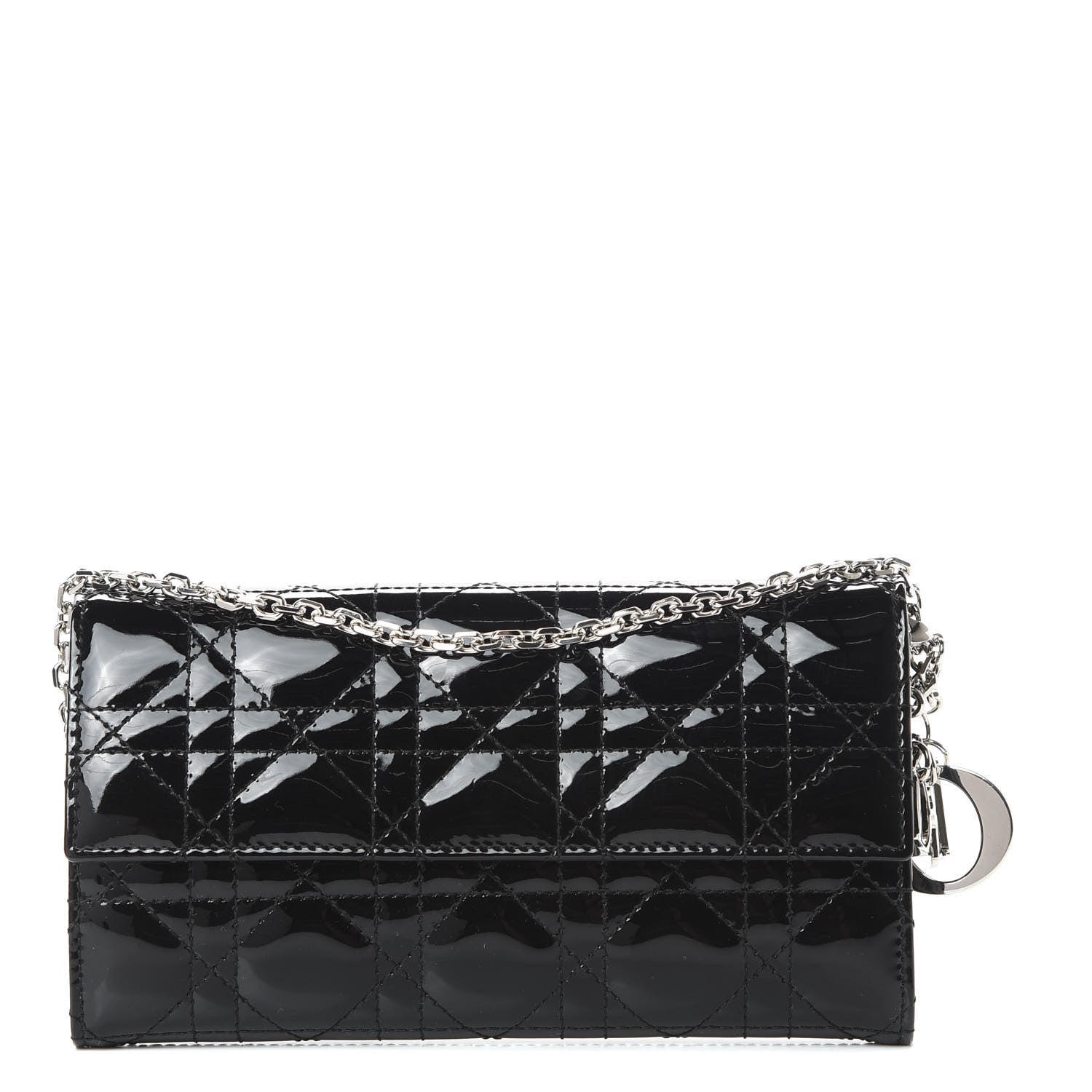 Christian Dior Patent Cannage Lady Dior Rendezvous Wallet On Chain Black 1 of 10