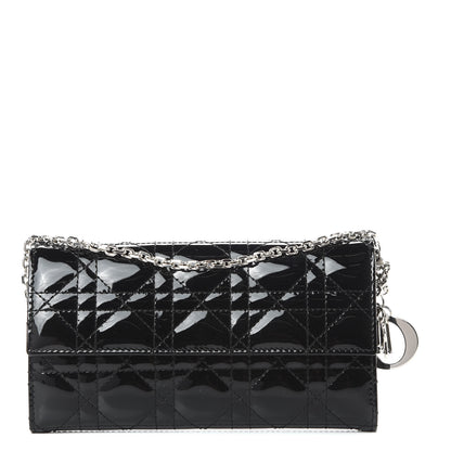 Christian Dior Patent Cannage Lady Dior Rendezvous Wallet On Chain Black 1 of 10