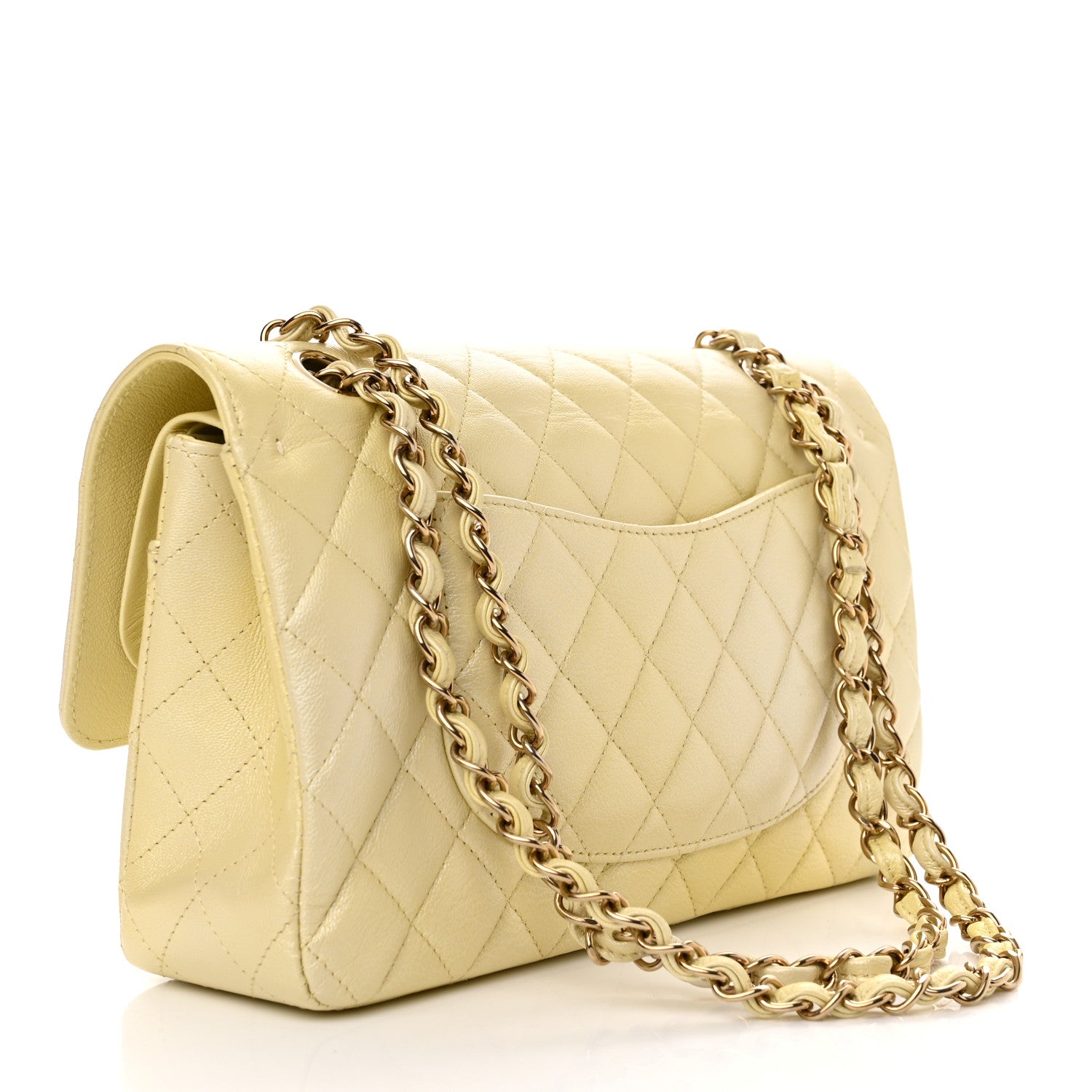 Chanel Cloudy Pearly Goatskin Quilted Medium Double Flap Light Yellow 3 of 13