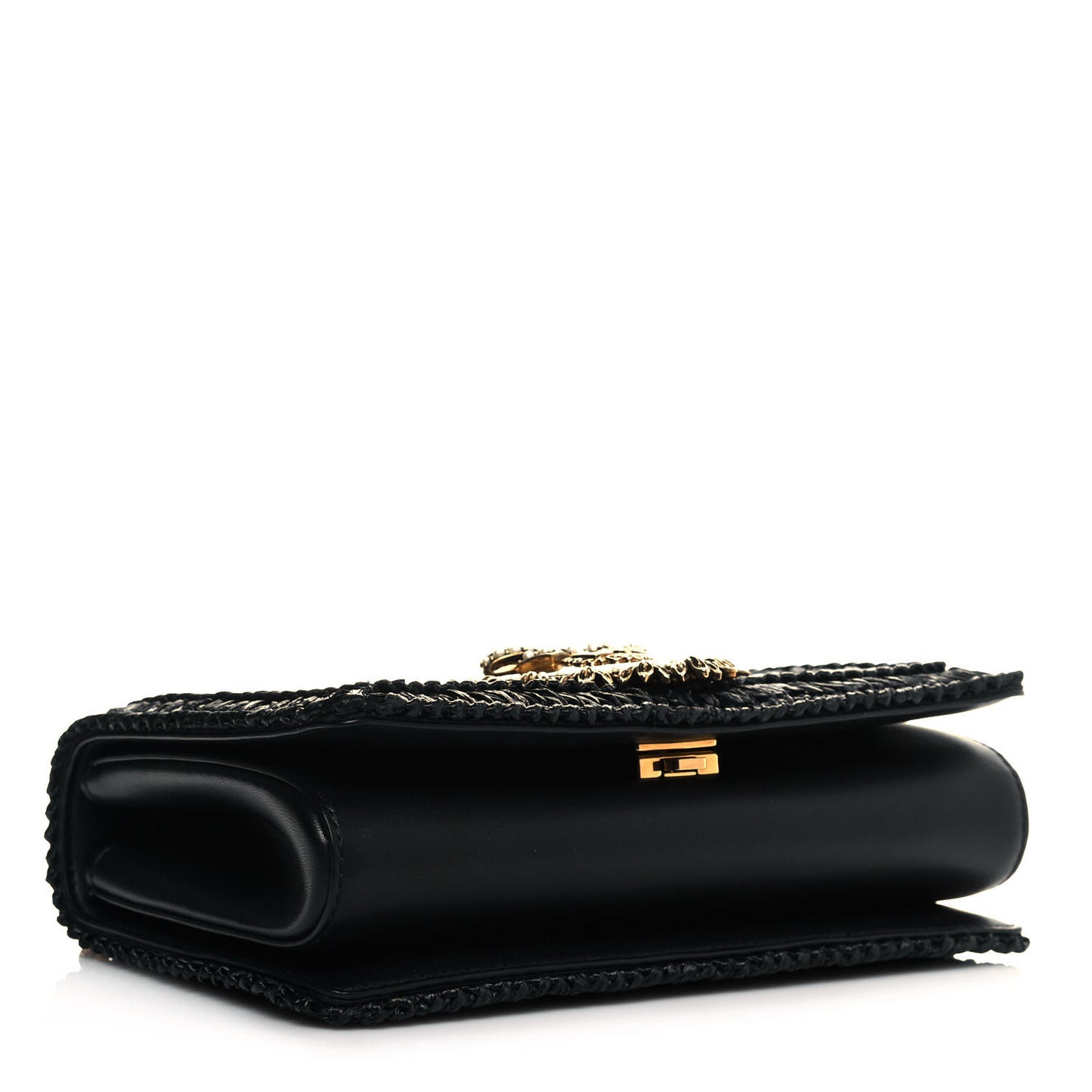 Raffia Medium Devotion Crossbody Bag Black