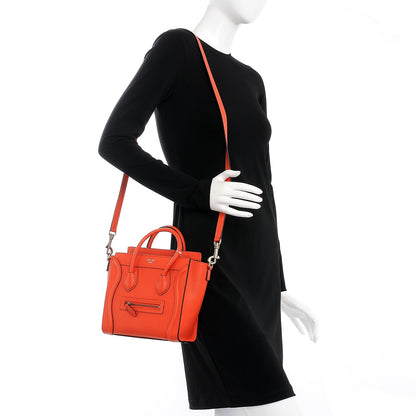 Celine Drummed Calfskin Nano Luggage Vermillion 2 of 6