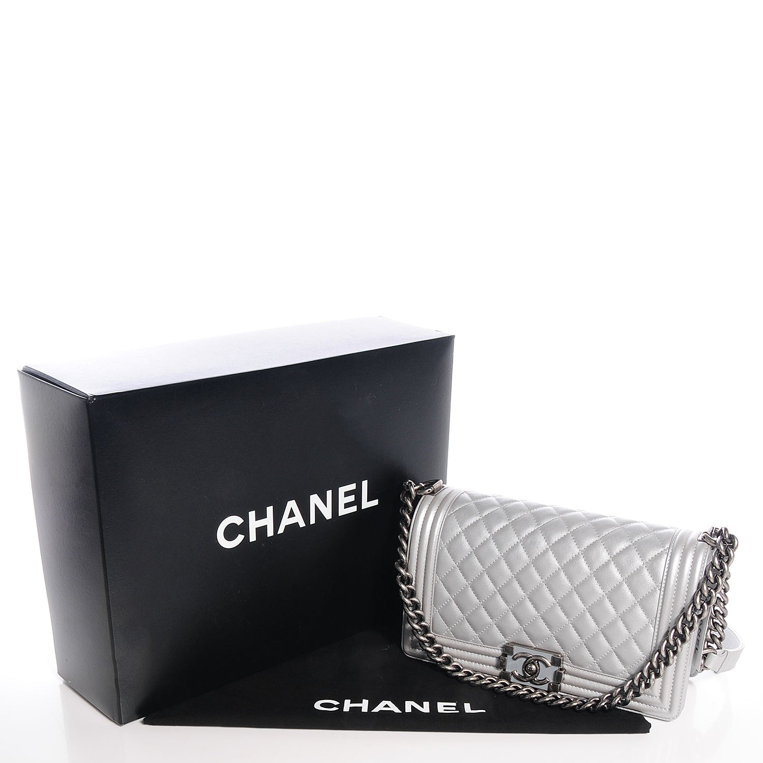 Chanel Metallic Calfskin Quilted Medium Boy Flap Silver 5 of 10