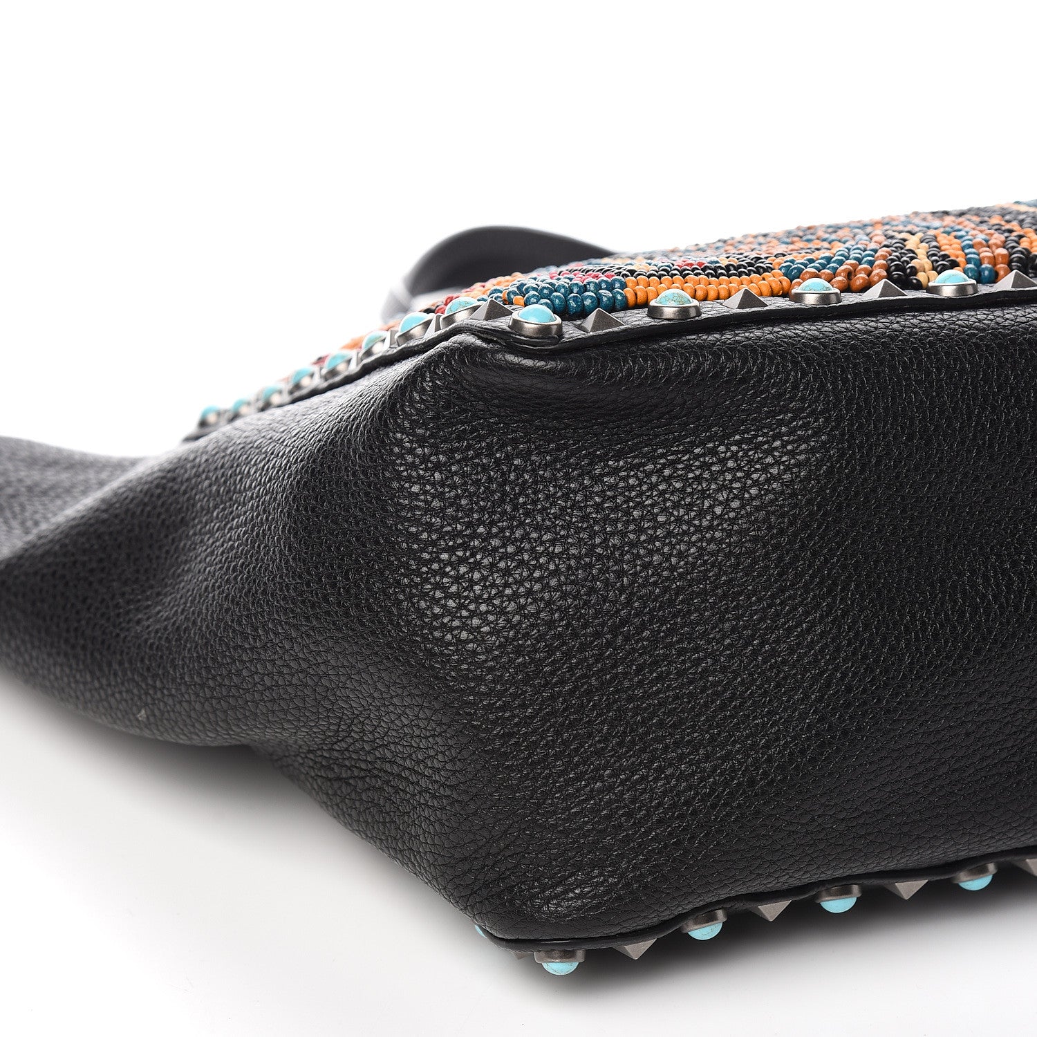 Valentino Garavani Grained Calfskin Beaded Medium Rockstud Rolling Crossbody Tote Black Multicolor 7 of 9