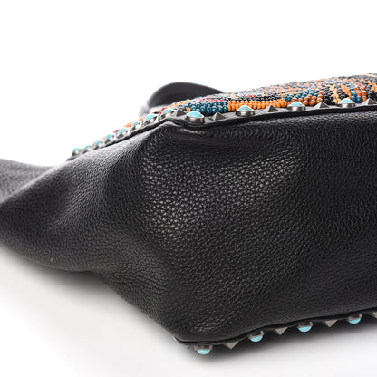Valentino Garavani Grained Calfskin Beaded Medium Rockstud Rolling Crossbody Tote Black Multicolor 7 of 9
