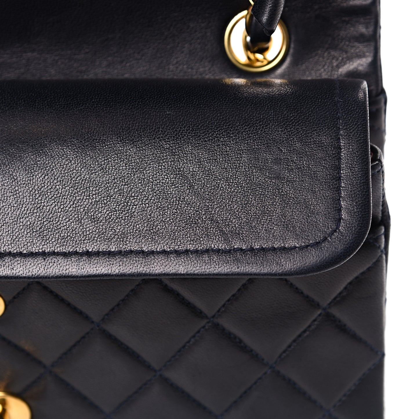 Lambskin Quilted Small Double Flap Navy