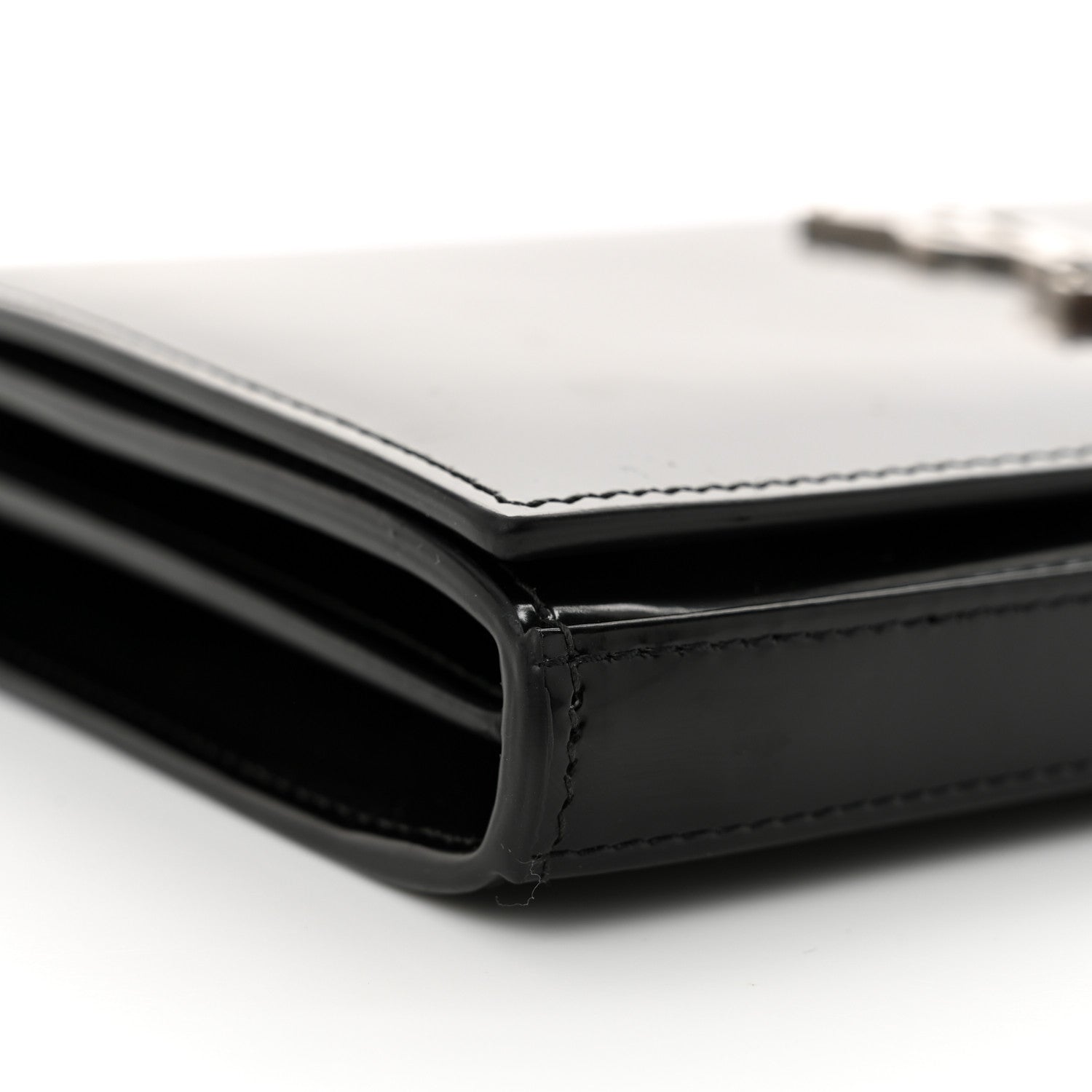 Saint Laurent Glazed Calfskin Cassandre Wallet On Chain WOC Black 9 of 11