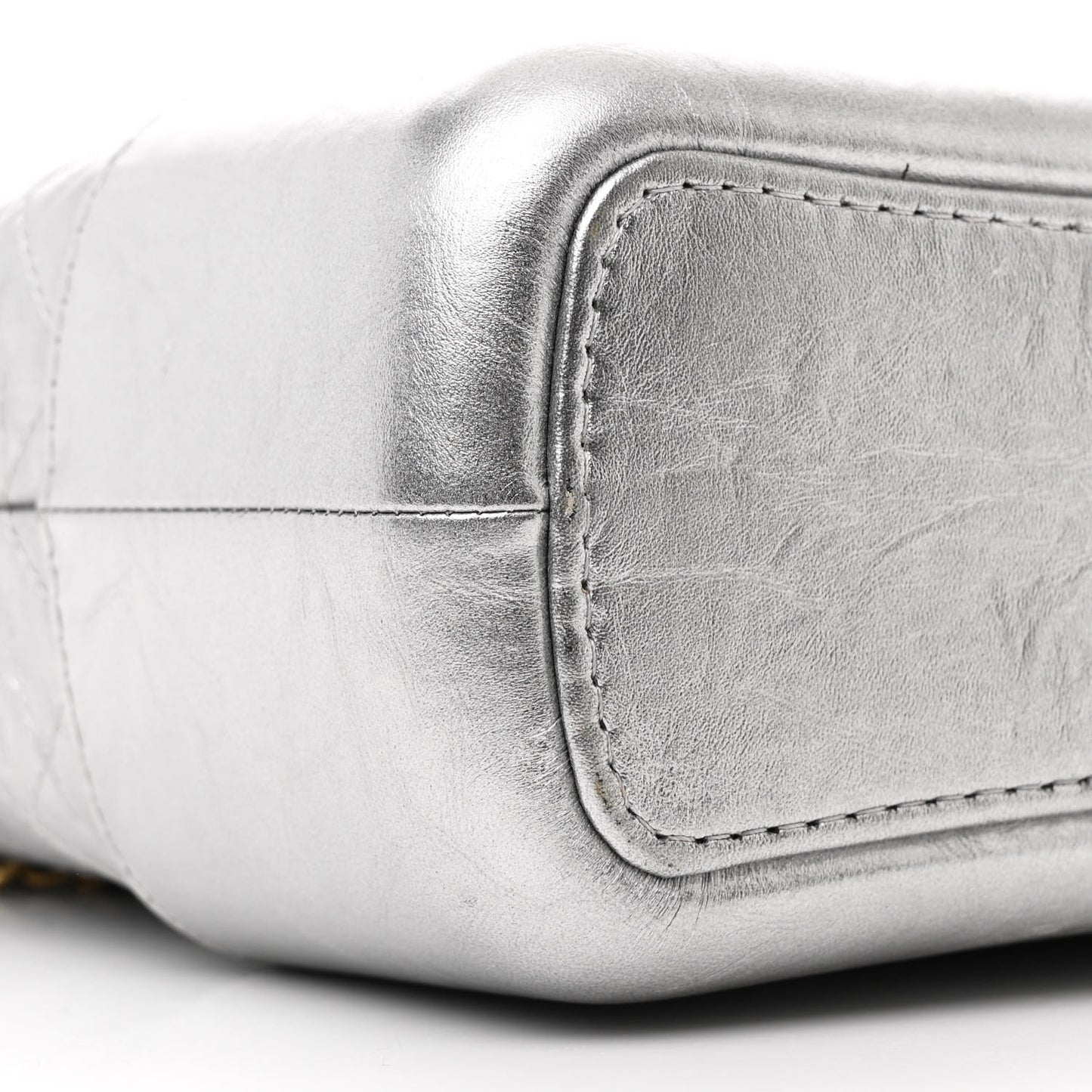 Metallic Aged Calfskin Quilted Medium Gabrielle Hobo Silver