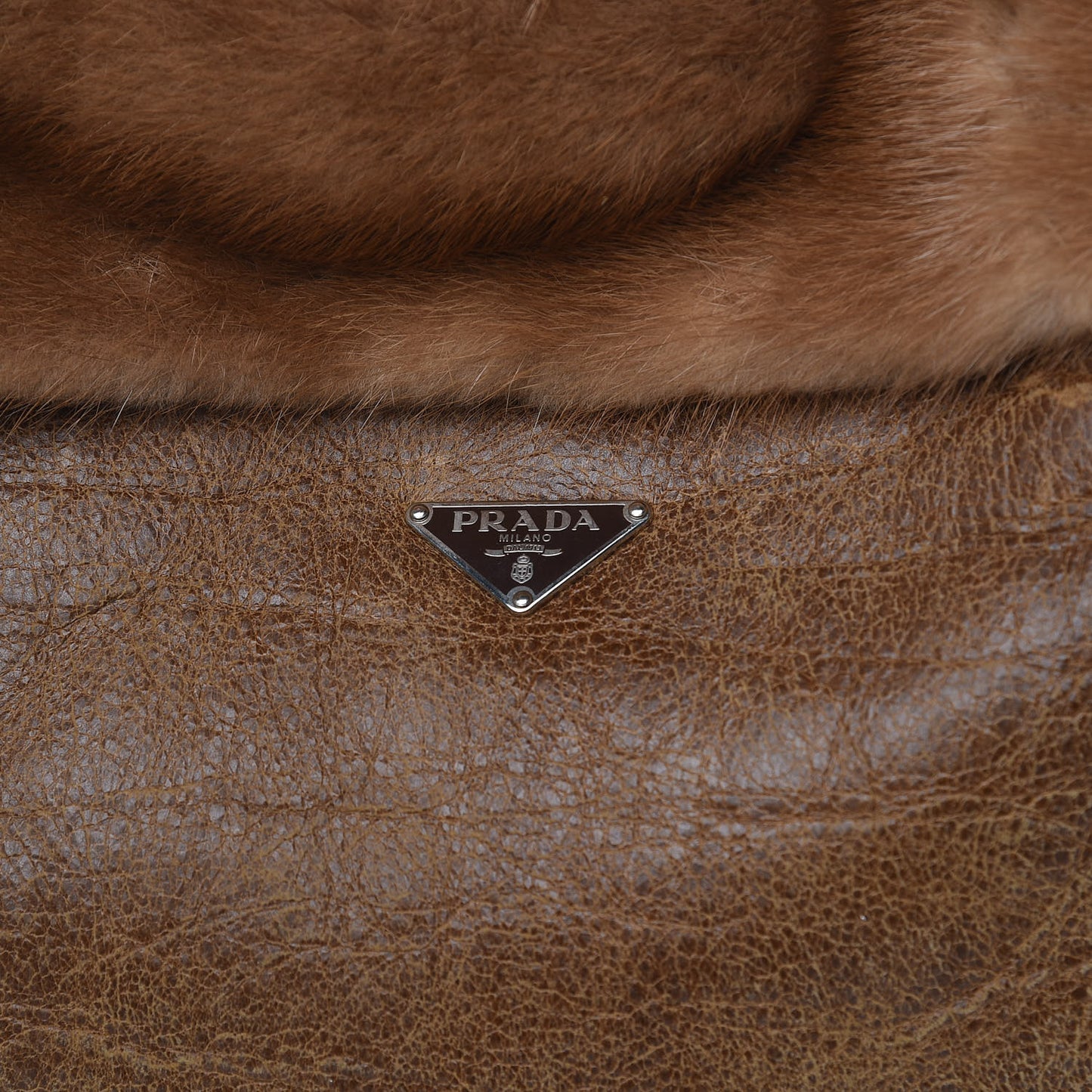 Suede Shearling Mink Fur Crocodile Shoulder Bag Brown