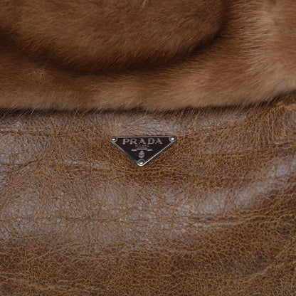 Prada Suede Shearling Mink Fur Crocodile Shoulder Bag Brown 10 of 19