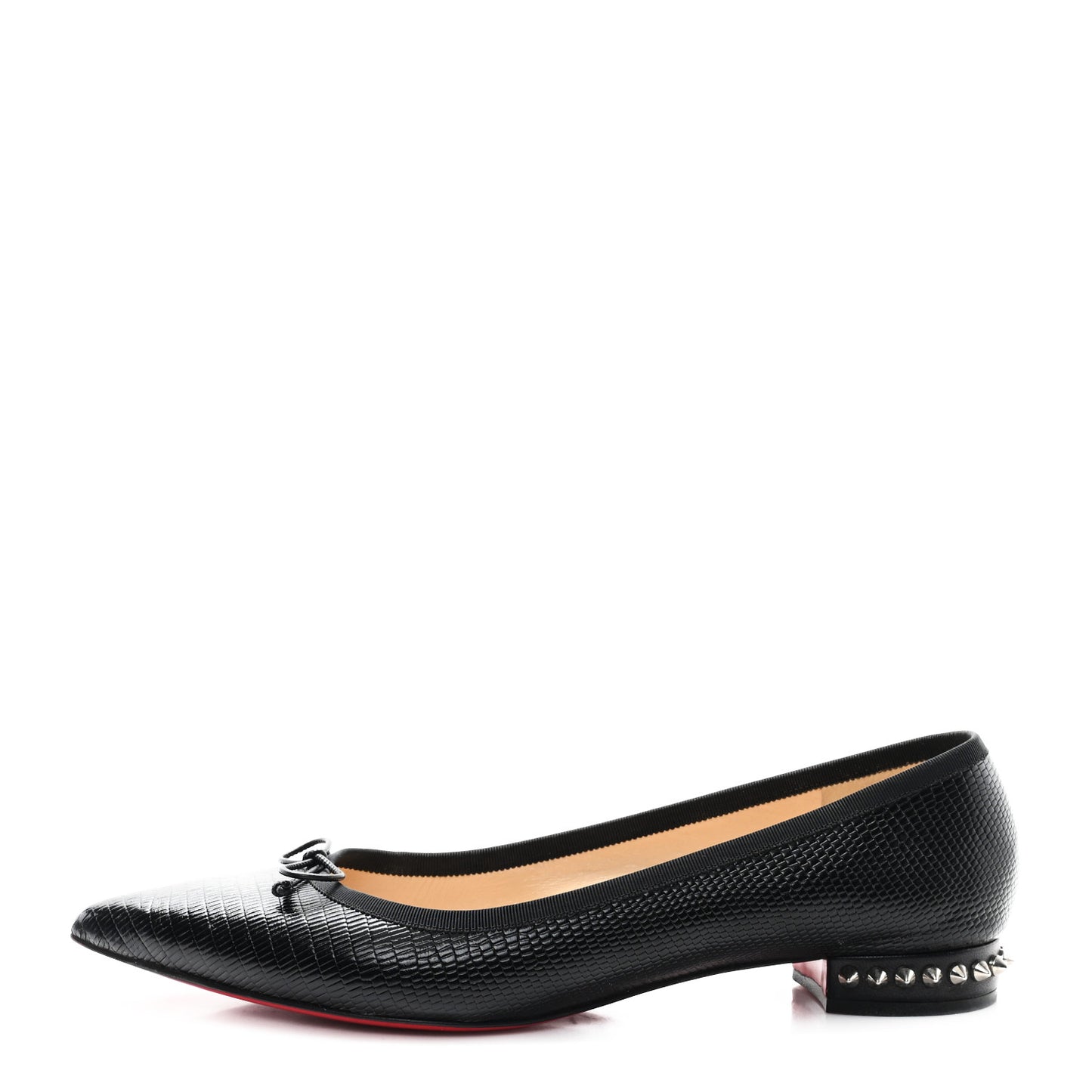 Calfskin Zarli Nappa Grosgrain Spiked Hall Flats 41 Black