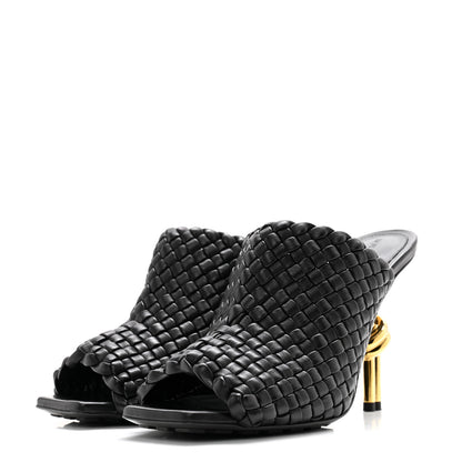 Bottega Veneta Soft Lambskin Intrecciato High Heel Knot Mules 37 Black 3 of 9