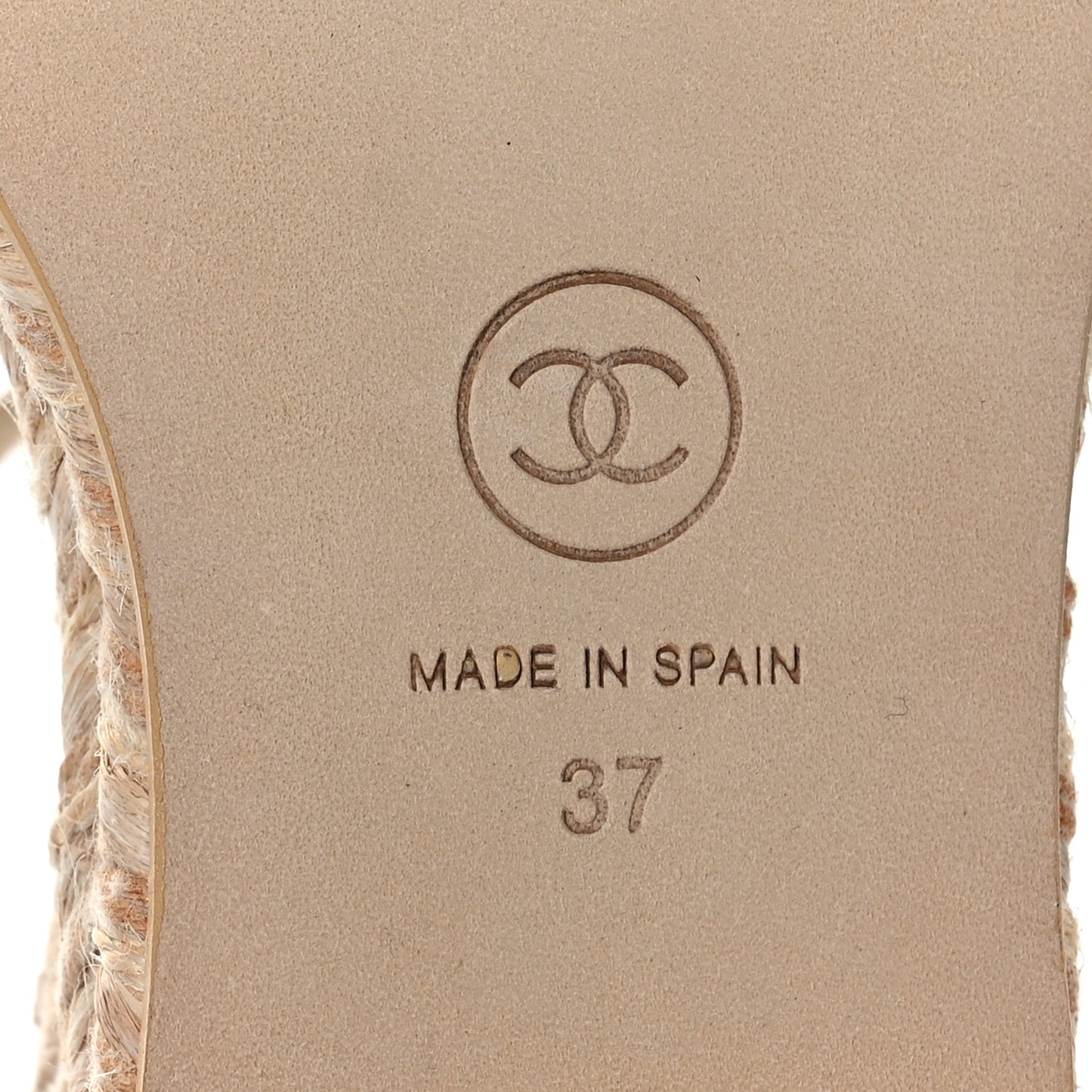 Lambskin Grosgrain CC Espadrilles Wedges 37 Beige Black