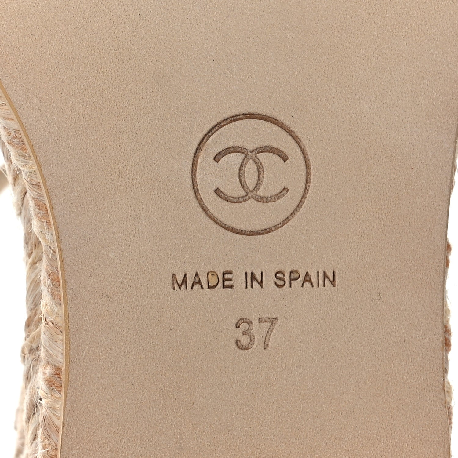 Chanel Lambskin Grosgrain CC Espadrilles Wedges 37 Beige Black 9 of 9