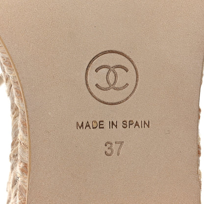 Chanel Lambskin Grosgrain CC Espadrilles Wedges 37 Beige Black 9 of 9