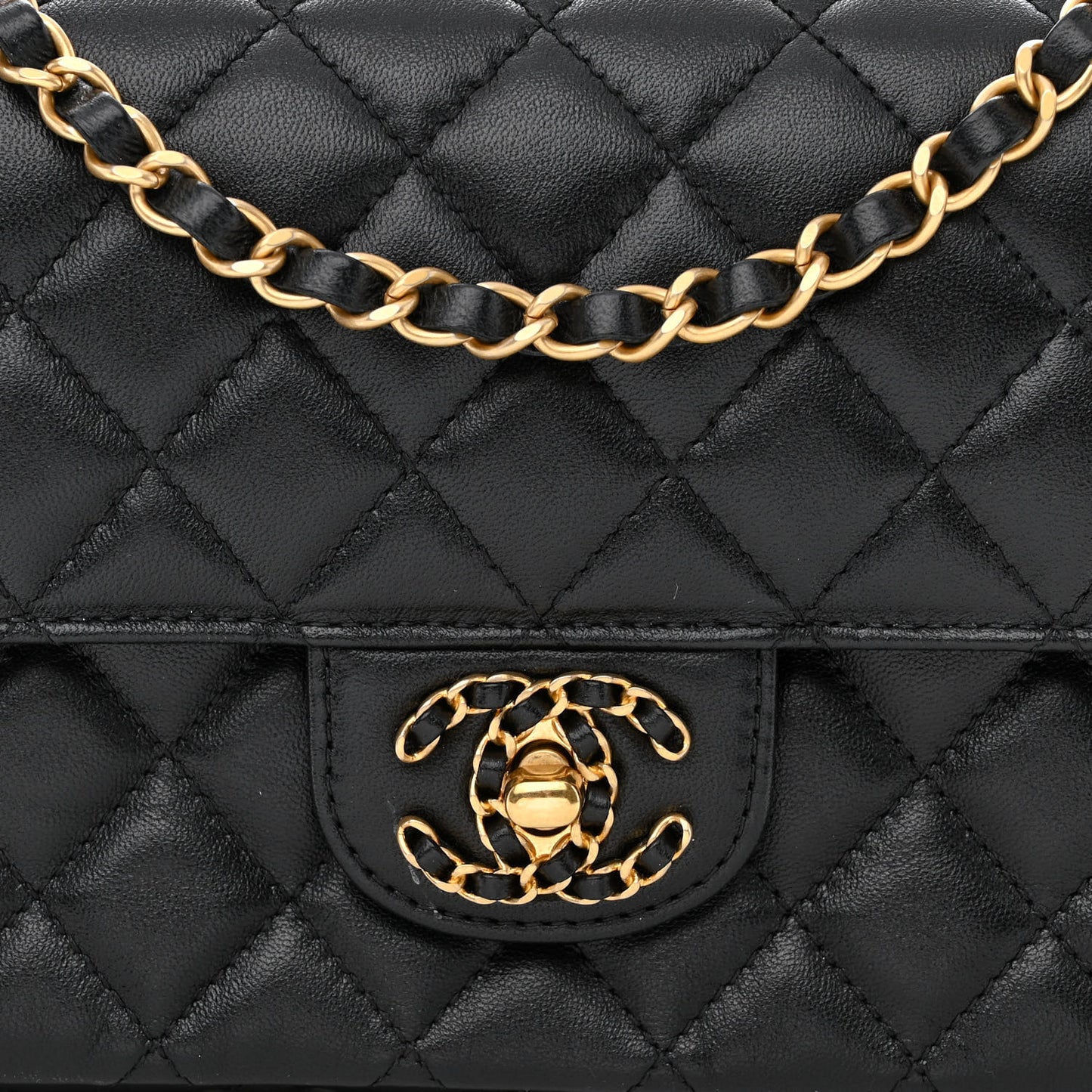 Lambskin Quilted Small Strass On Top Flap Bag Black