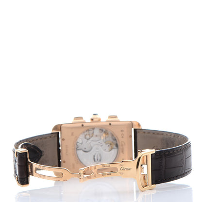 Cartier 18K Pink Gold Alligator 31.5mm Tank Americaine Chronograph Automatic Watch Brown 6 of 9