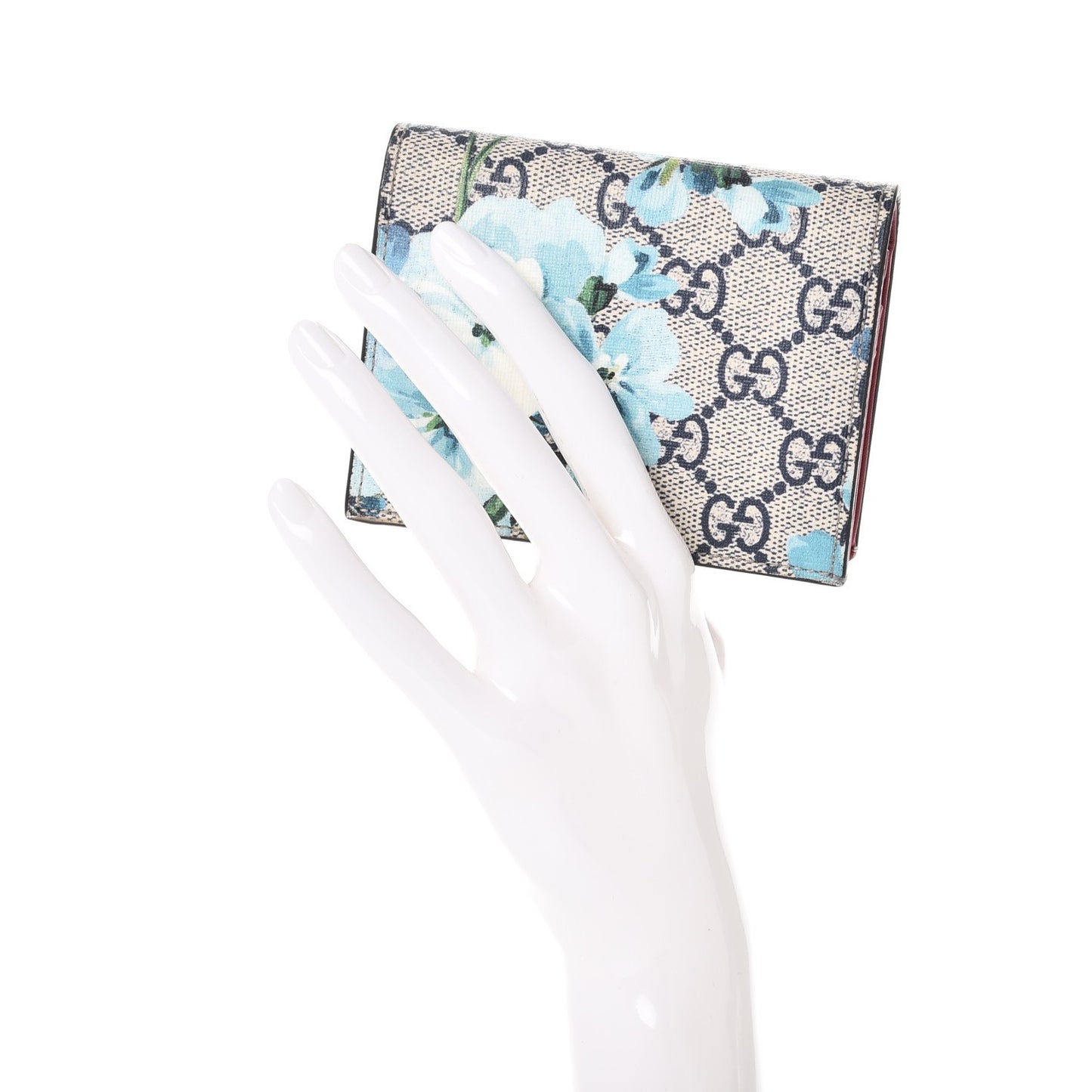 GG Supreme Monogram Blooms Card Case Beige Blue Navy Hibiscus Red