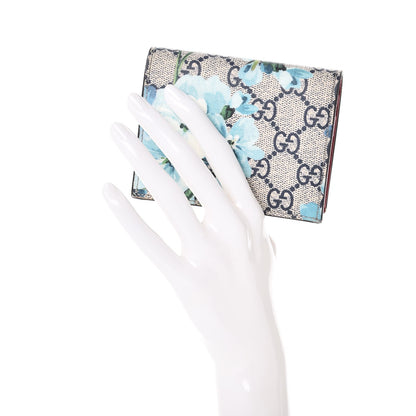 Gucci GG Supreme Monogram Blooms Card Case Beige Blue Navy Hibiscus Red 2 of 8