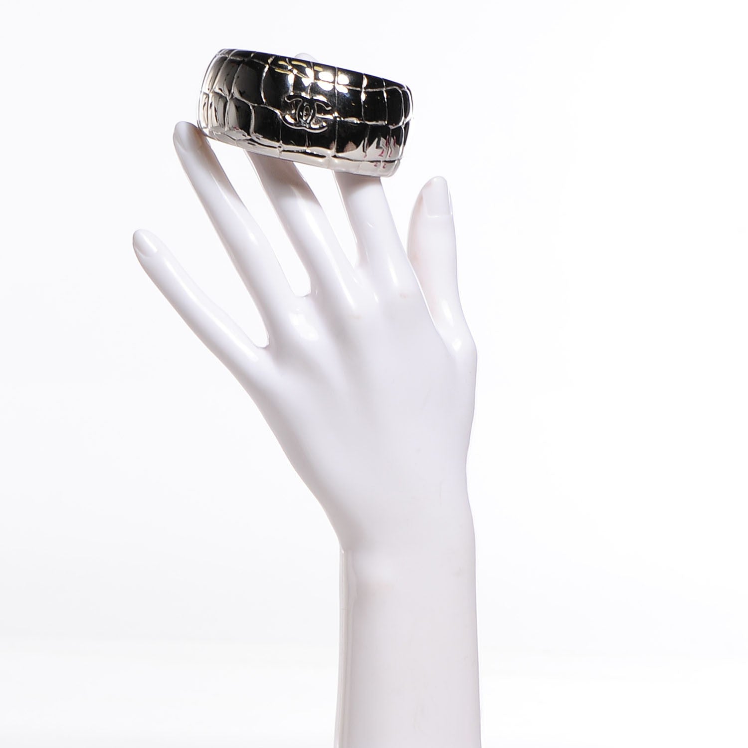 Chanel Crocodile Laser Cut CC Cuff Silver 2 of 4