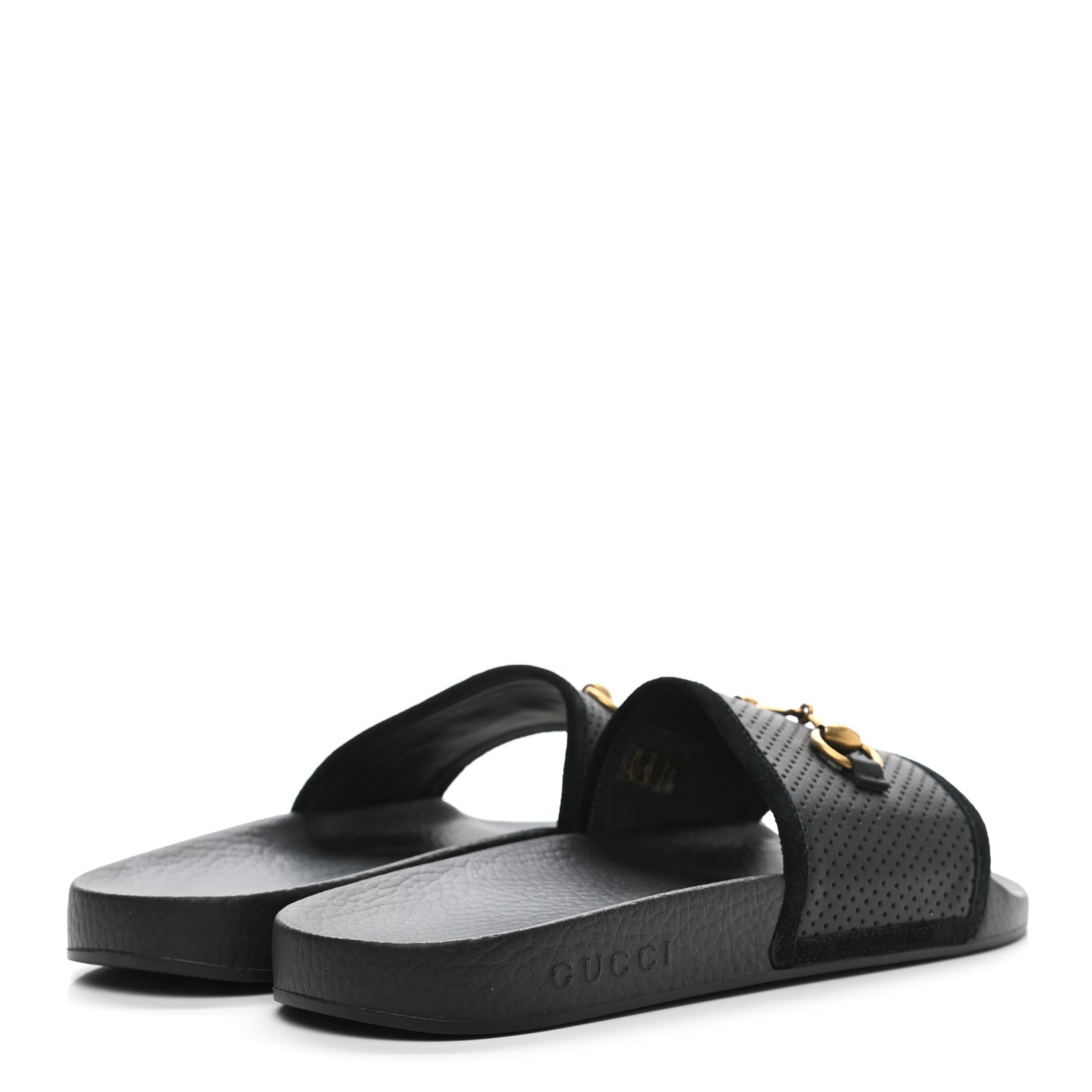 Suede Perforated Horsebit Slide Sandals 41 Black