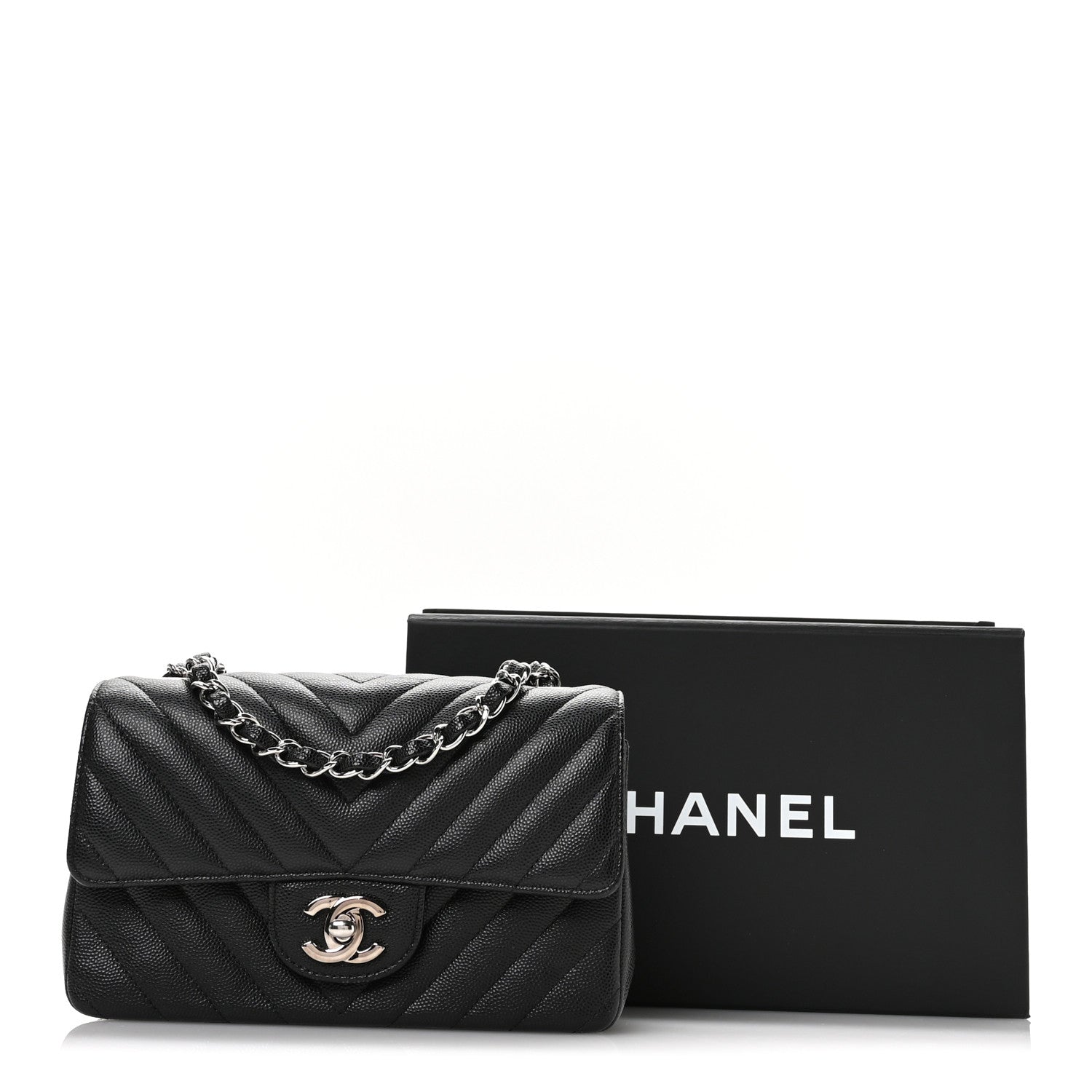 Chanel Caviar Chevron Quilted Mini Rectangular Flap Black 11 of 11